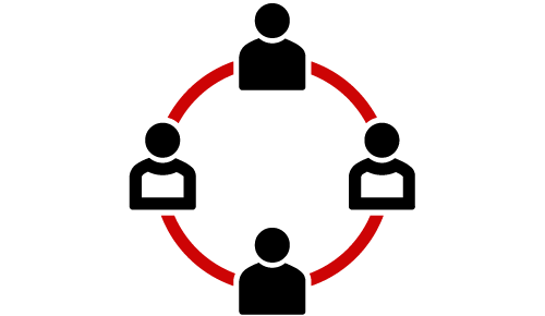 Icon: Auswahlprozess roter Kreis mit 4 Personen
