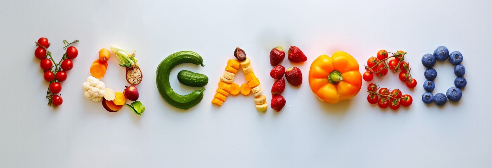 Header Yogafood Schriftzug Yogafood (Buchstaben aus Gemüse)