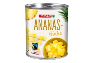 SPAR Ananasstücke mit FAIRTRADE Logo