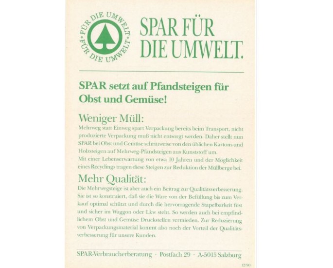 SPAR setzt auf Pfandsteigen für Obst und Gemüse