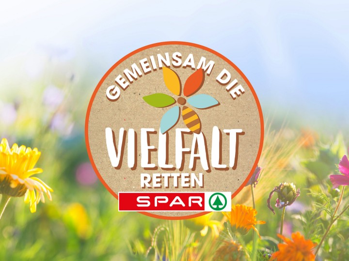 Blumenwiese mit Logo Gemeinsam die Vielfalt retten