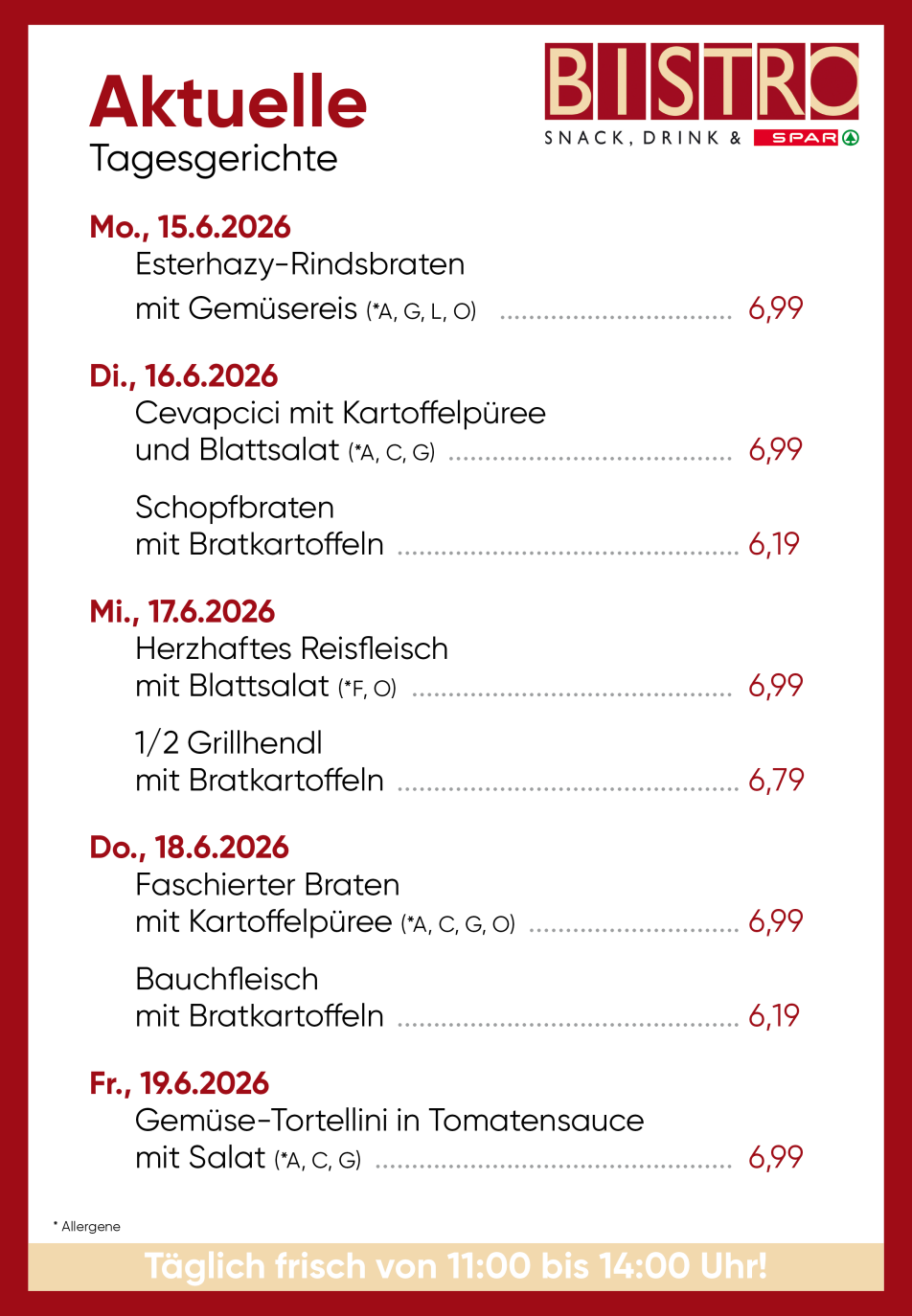 Bistro Menüplan KW 25