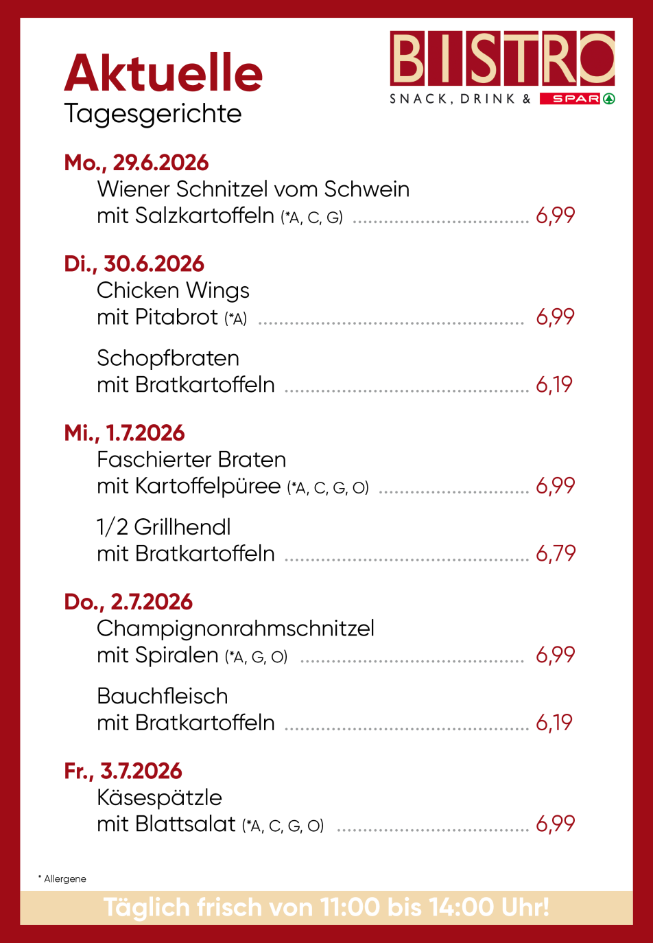 Bistro Menüplan KW 27