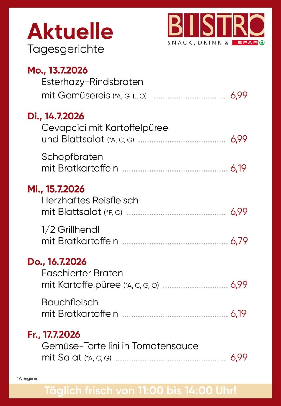 Bistro Menüplan KW 29