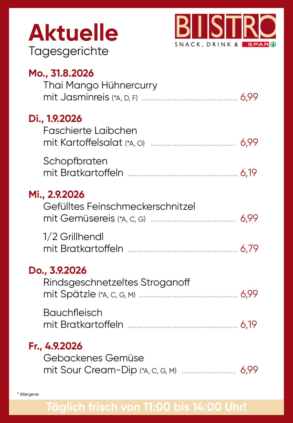 Bistro Menüplan KW36