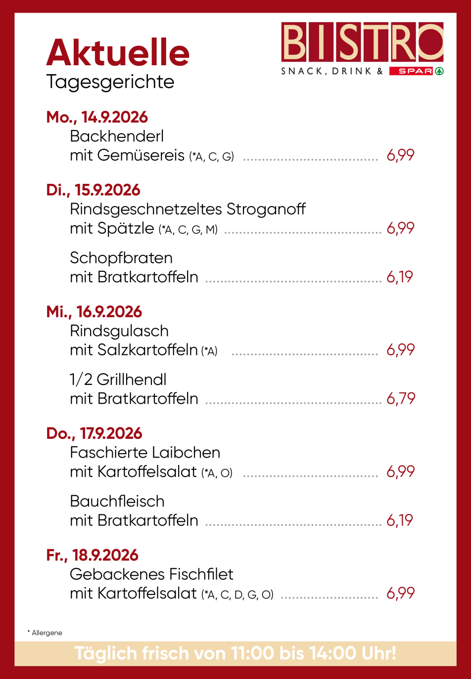 Bistro Menüplan KW38
