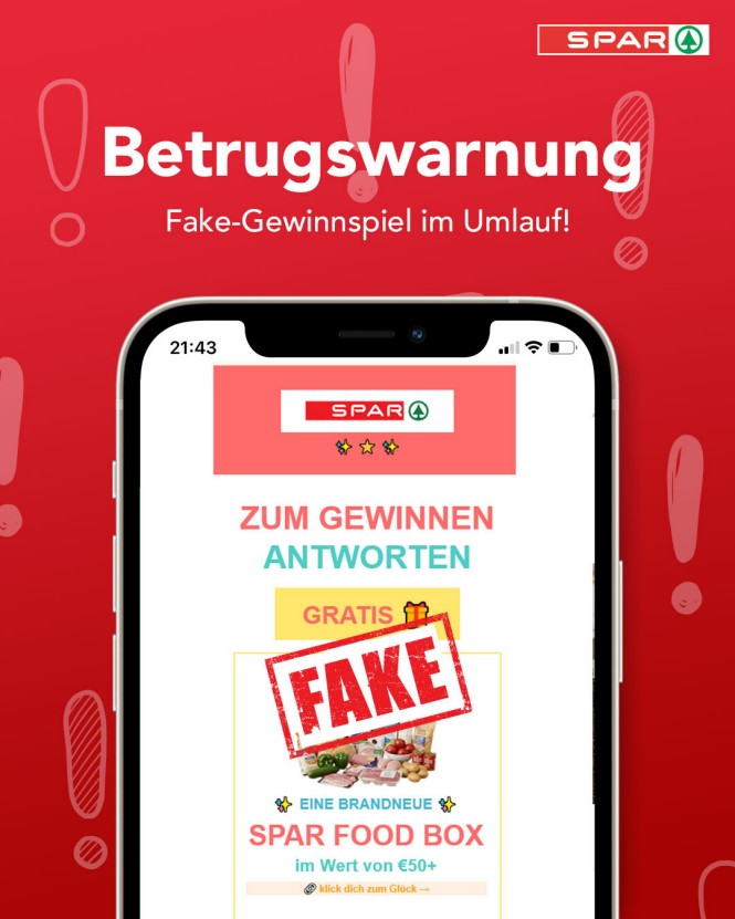 Fake Gewinnspiel SPAR FOOD BOX