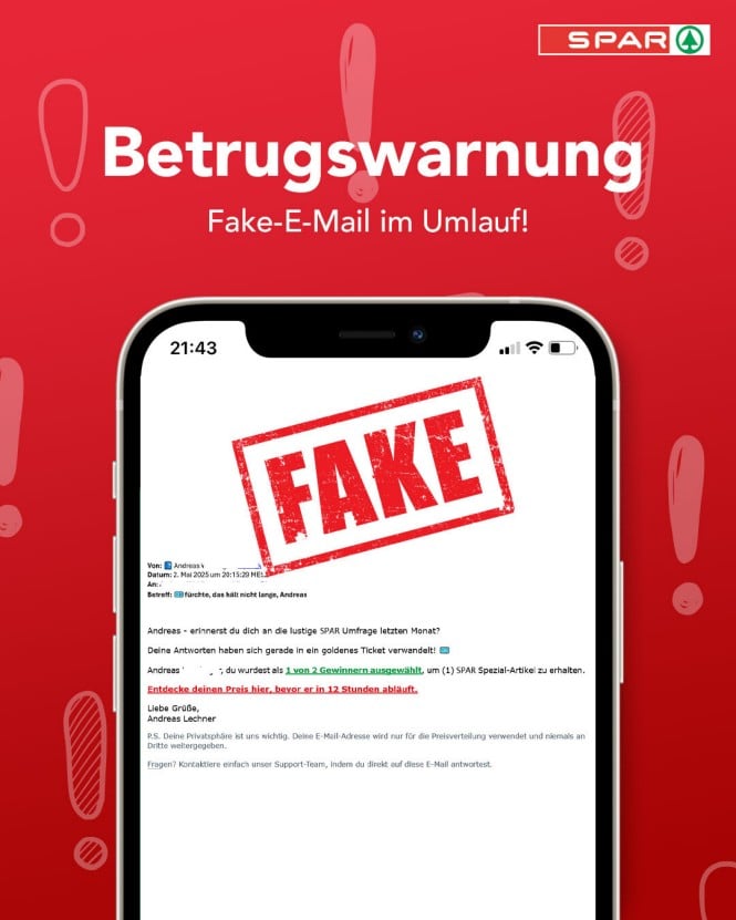 Fake E-Mail Umfrage SPAR Fake E-Mail Umfrage SPAR