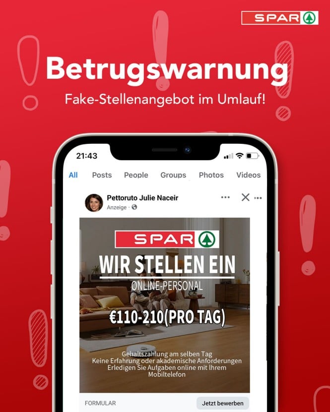 Fake Stellenangebot SPAR Fake Stellenangebot SPAR