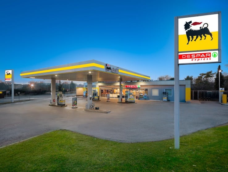Außenaufnahme des neuen Despar Express Tankstellenshops in der Eni Tankstelle in Hadersdorf