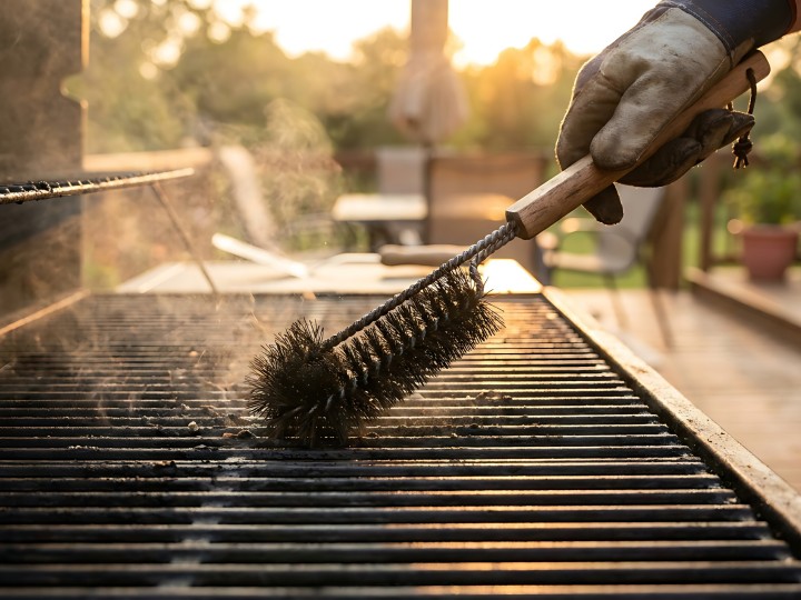 Grillrost mit Drahtbürste reinigen