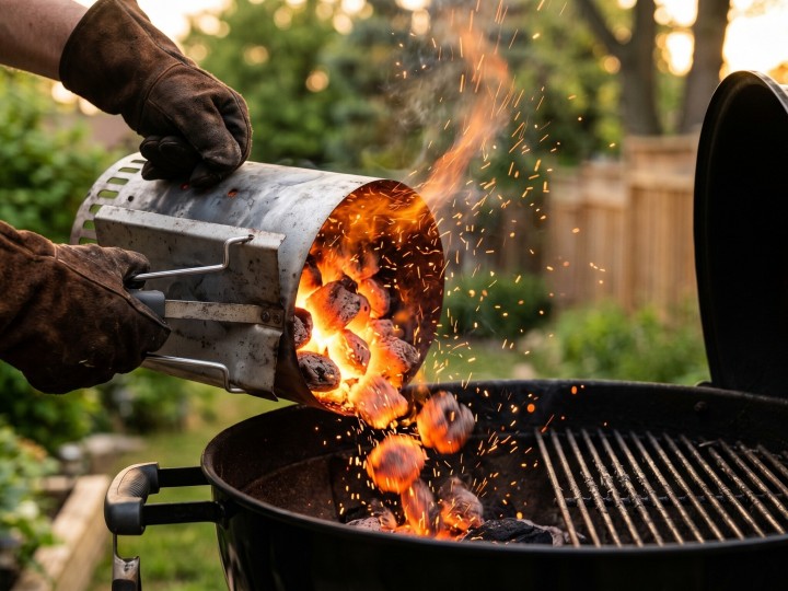 Kamin zum Anzünden für die Grillkohle