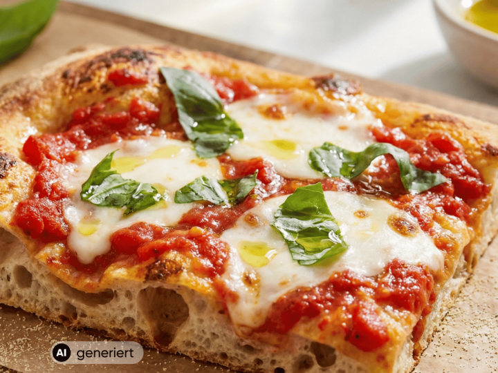 Pizzaschnitte auf Holzbrett