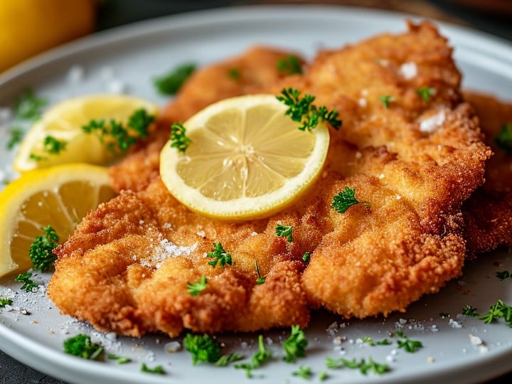 Schnitzel auf Teller mir Zitrone