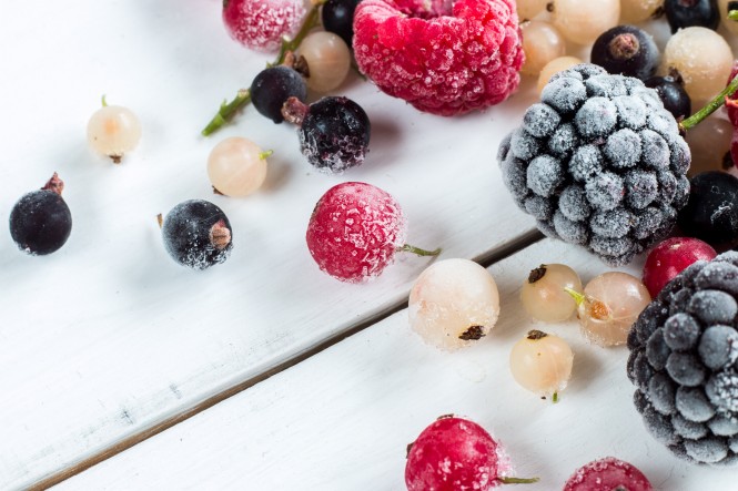 frozen berries: black currant, red currant, blackberry, blueberry, white currant. macro.