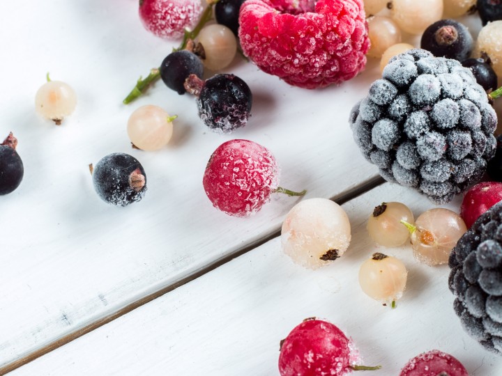 frozen berries: black currant, red currant, blackberry, blueberry, white currant. macro.