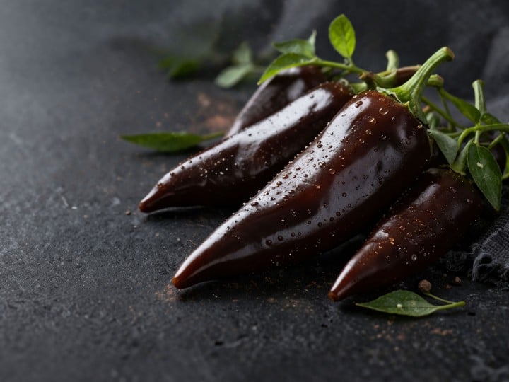 Spitzpaprika Chocolony auf einer Schiefersteinplatte