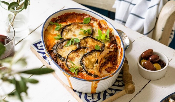 Zum Rezept für Linsen Moussaka