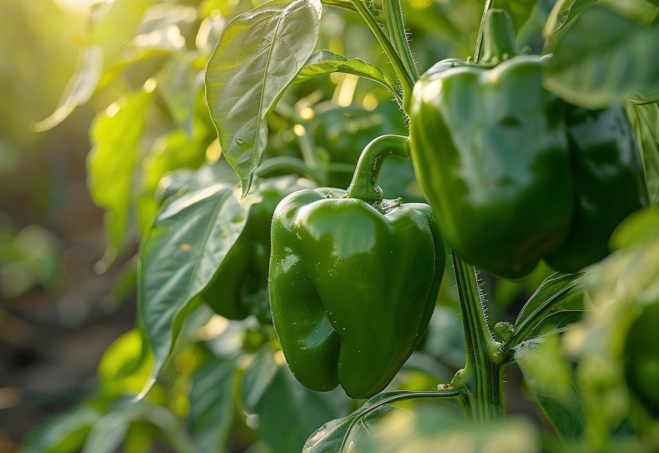 Grüne Paprika an der Paprikapflanze  