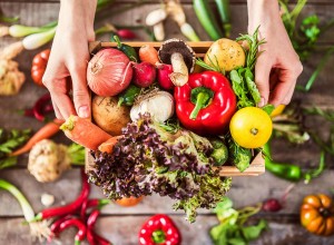 Organic vegetables healthy nutrition concept on wooden backgroun