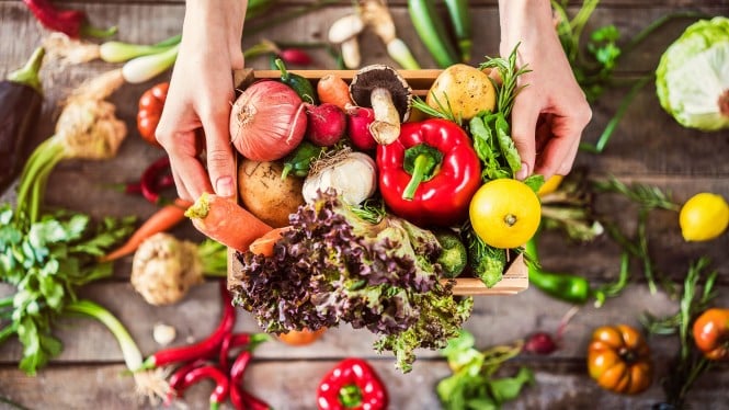 Organic vegetables healthy nutrition concept on wooden backgroun