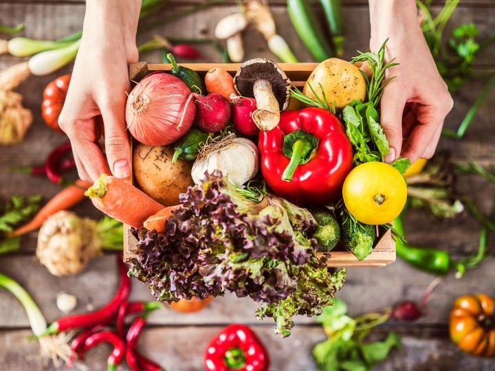 Organic vegetables healthy nutrition concept on wooden backgroun
