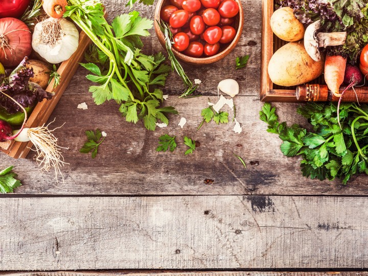 Organic vegetables healthy nutrition concept on wooden backgroun