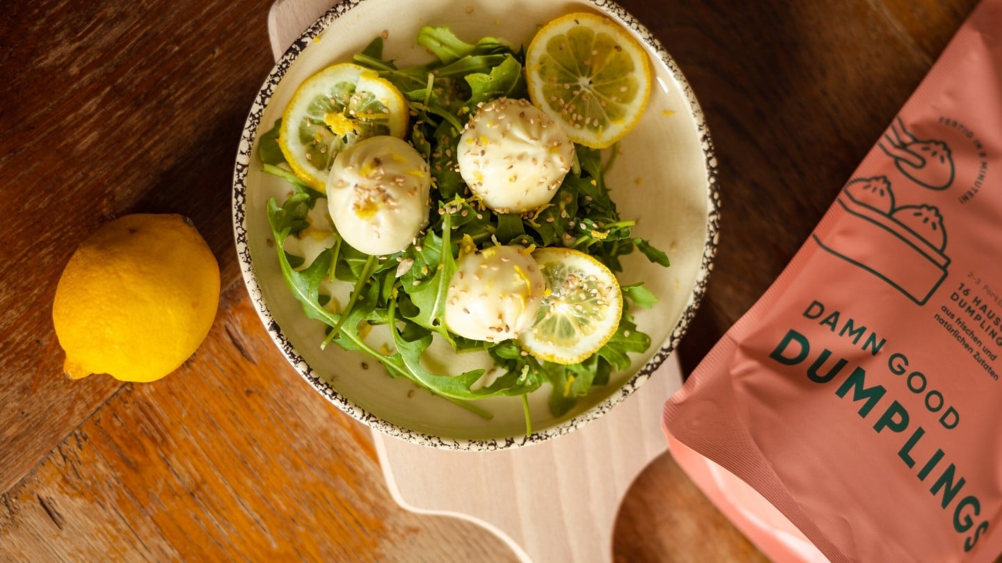 dumplings mit Rucola und Zitrone