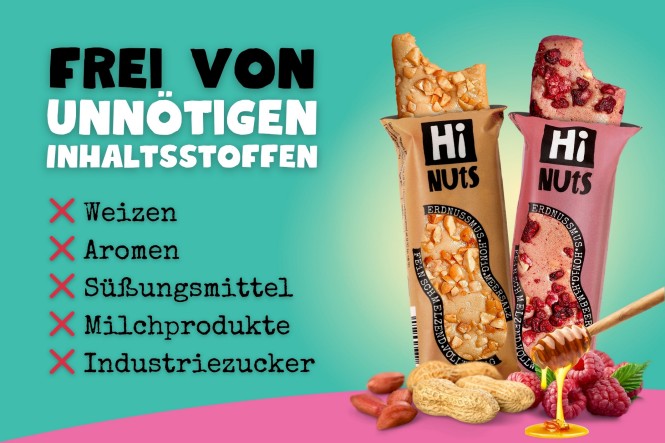 HiNUtS Nussriegel - Frei von unnötigen Inhaltsstoffen,  frei von Weizen, frei von Aromen, frei von Süßungsmittel, frei von Milchprodukten, frei von Industriezucker
