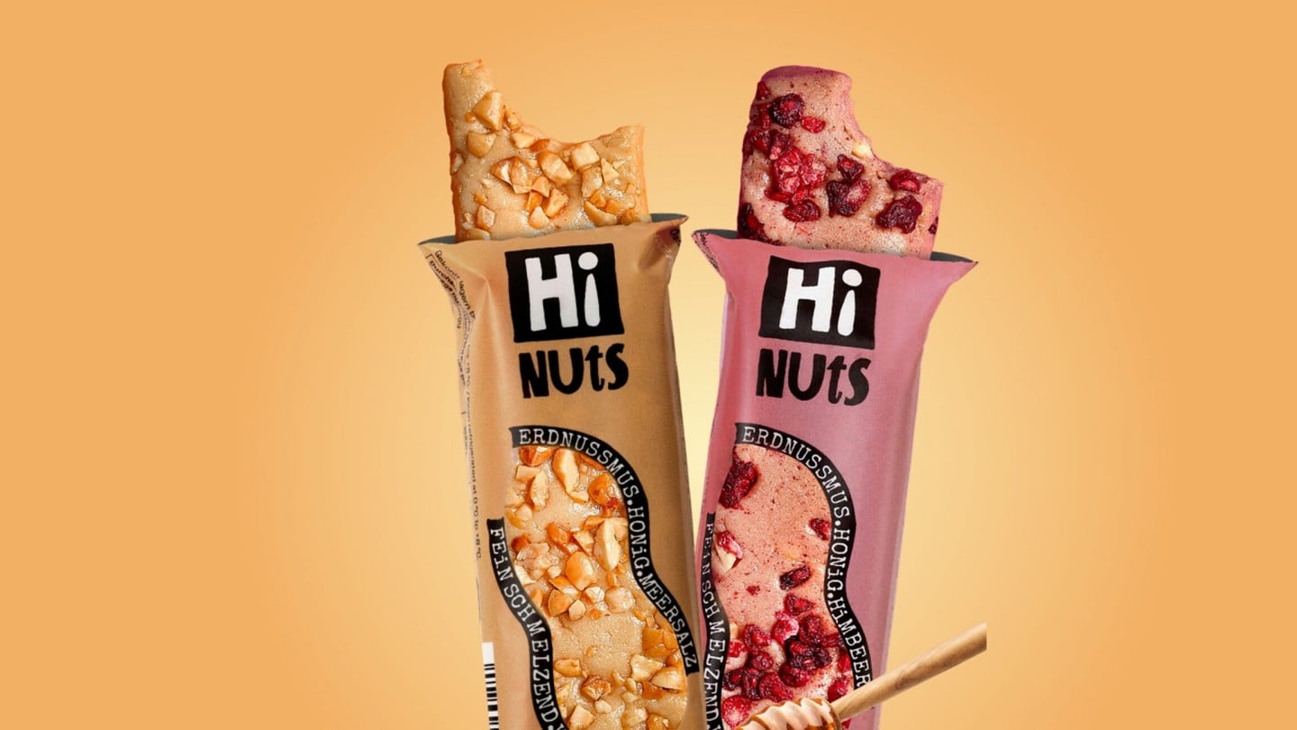 HiNUtS Nussriegel - 2 Sorten, Erdnussmus, Honig, Meersalz und Erdnussmus, Honig, Himbeer