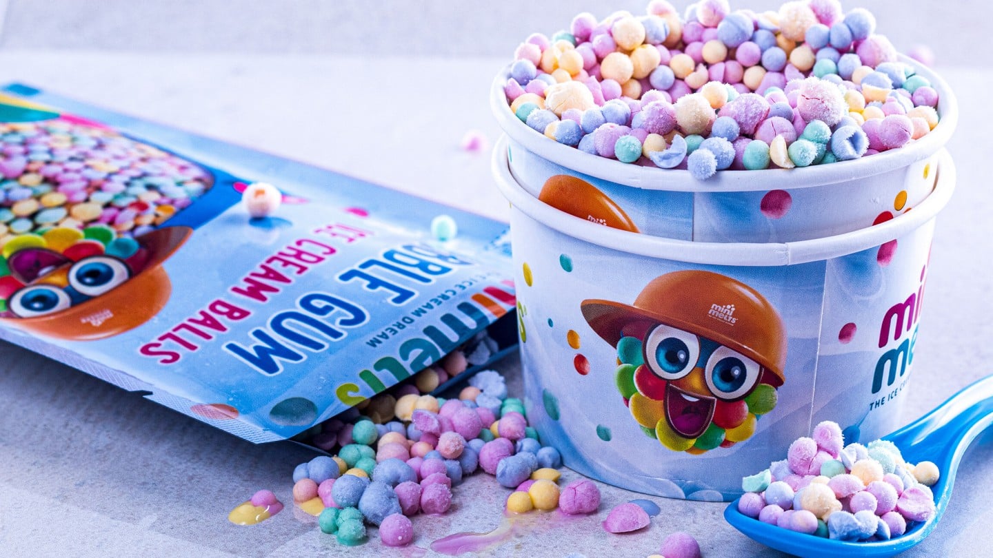minimelts eiskugeln bunt, mini, bubble gum geschmack zum Löffeln